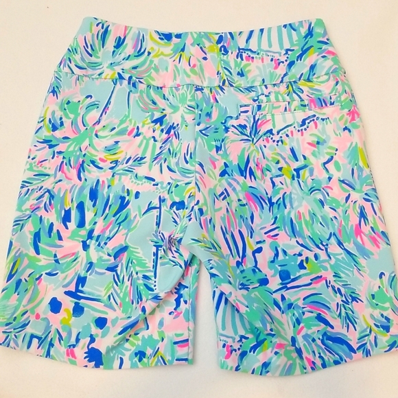Lilly Pulitzer Luxletic Blue Tropical Palm Activewear Shorts - Picture 4 of 8